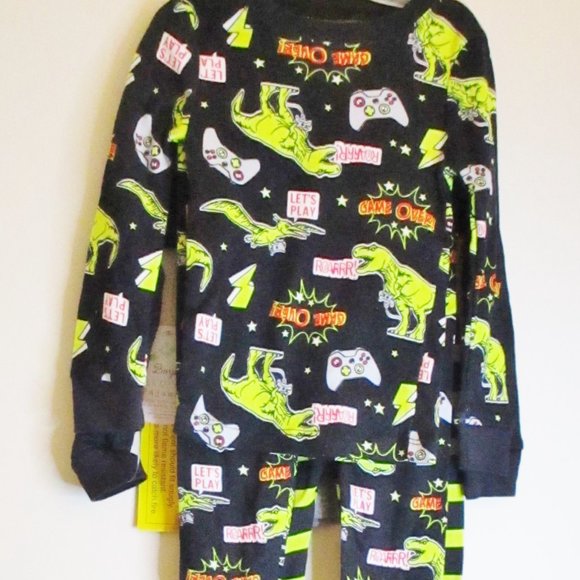 Members Mark Boys 4 piece pajama set, Black&Yellow Dinosaur Glow in the Dark 2T - Picture 5 of 13